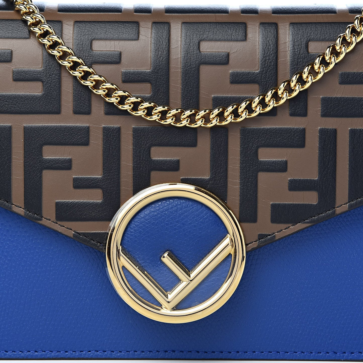 Vitello Cruise F is Fendi Bi-Color FF 1974 Embossed Medium Envelope Wallet On Chain Maya Black Blue Neon