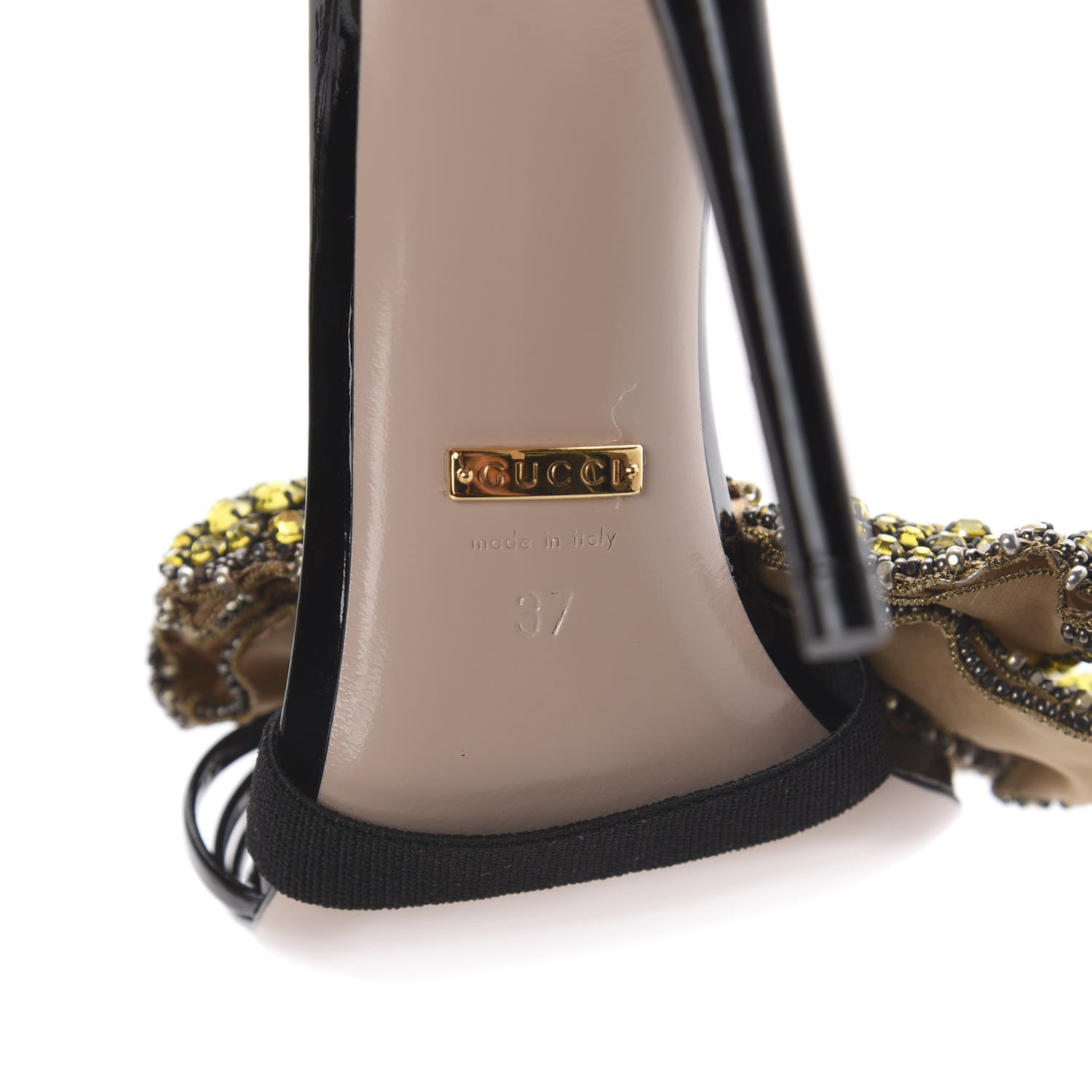 Gucci Patent Crystal Removable Bow Sandals 37 Black 7 of 8