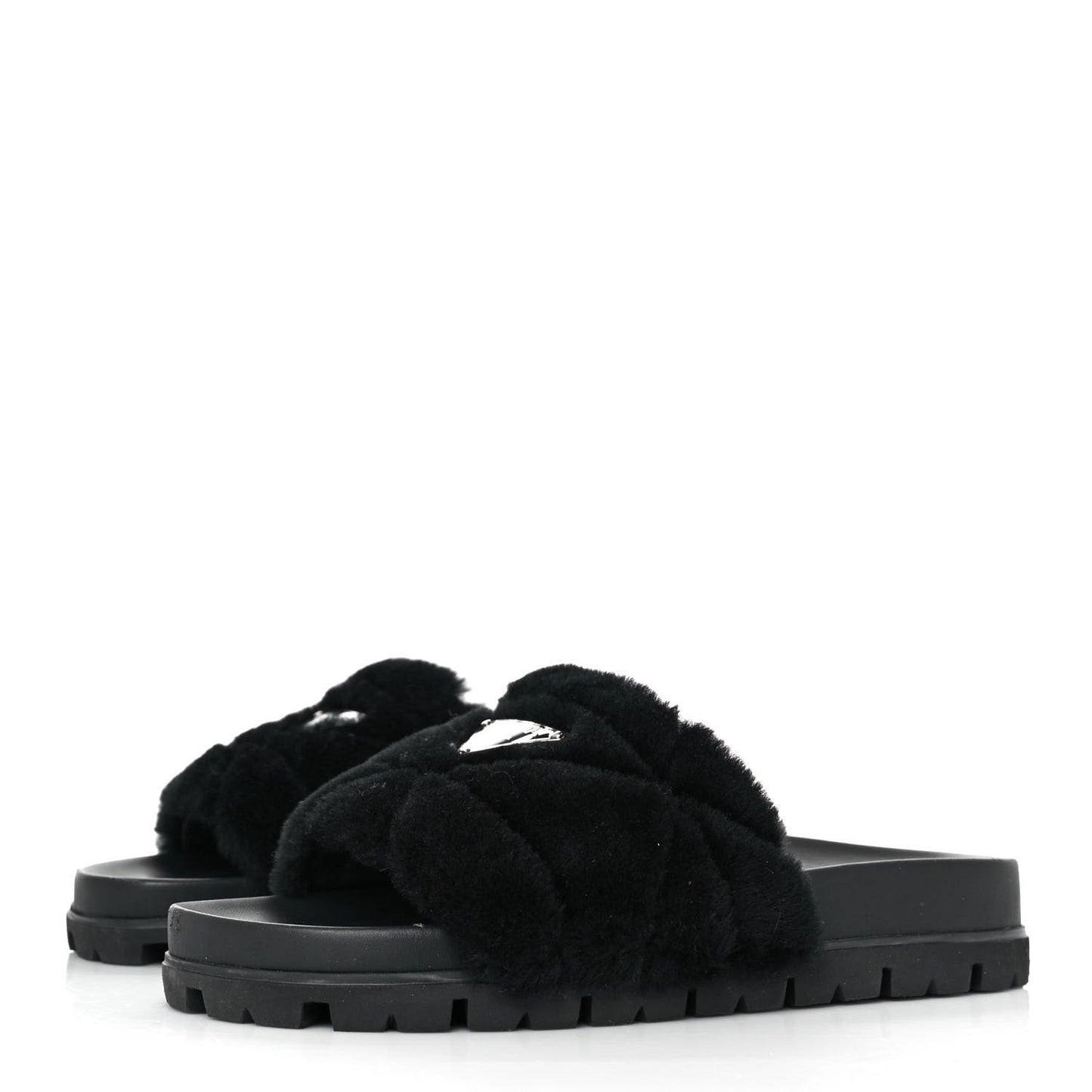 Montone Metal Triangle Logo Lug Sole 20mm Slide Sandals 37.5 Black