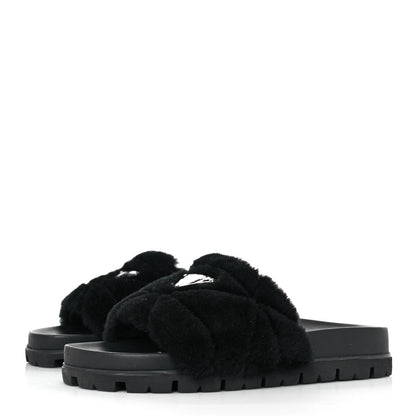 Prada Montone Metal Triangle Logo Lug Sole 20mm Slide Sandals 37.5 Black 3 of 9