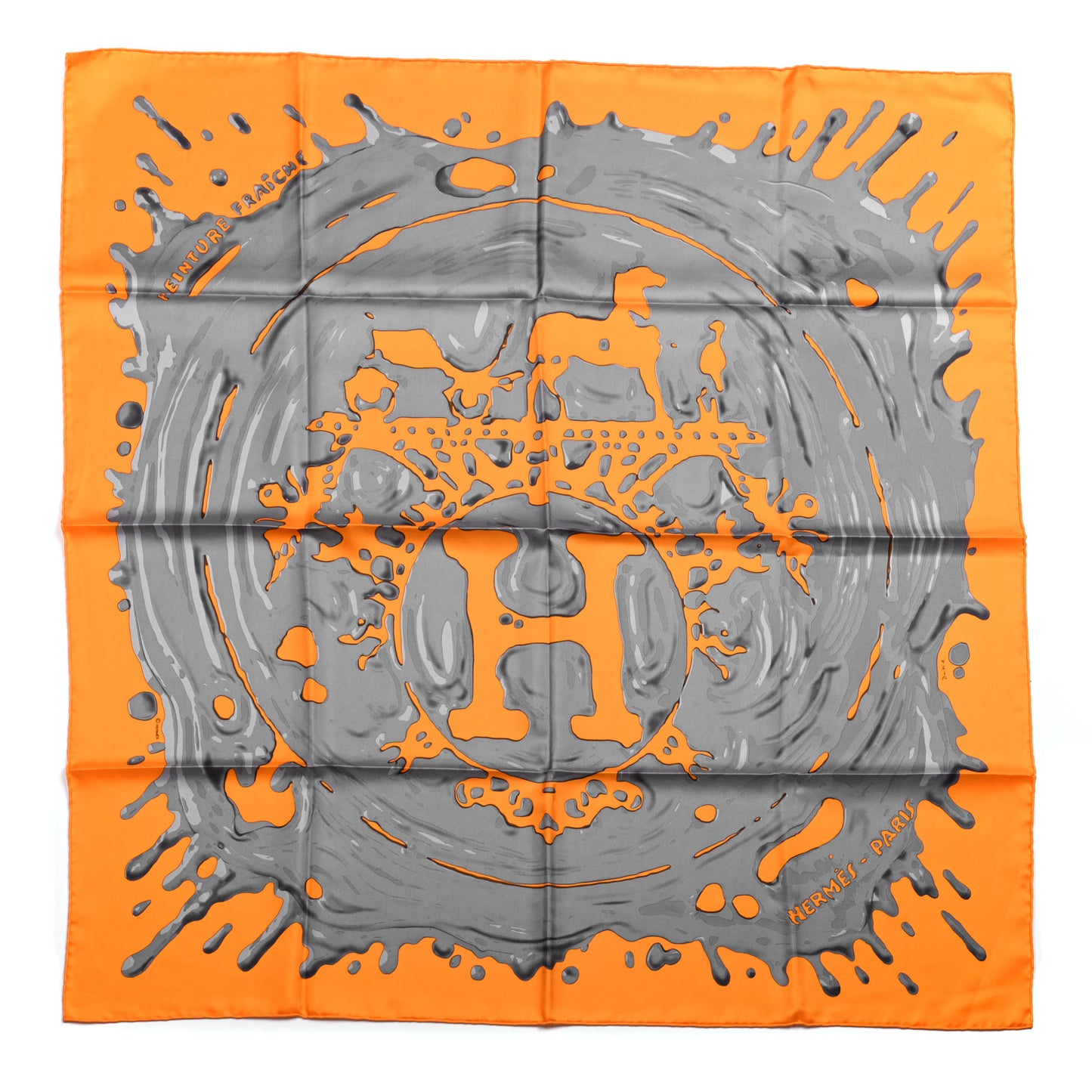 Silk Peinture Fraiche Scarf 90 Orange Gris