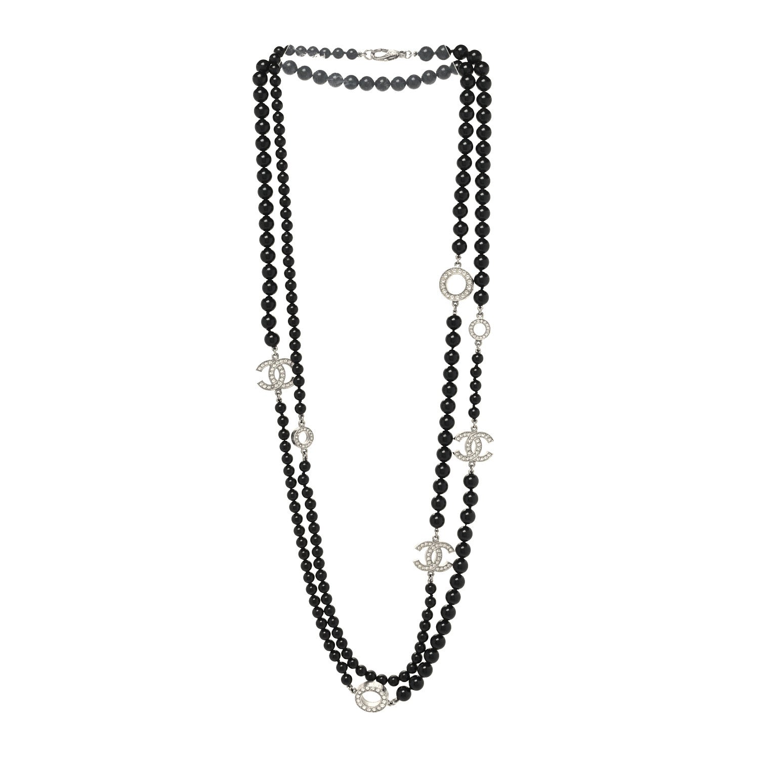 Chanel Ruthenium Crystal Baguette Pearl Beaded CC Long Necklace Black 3 of 6