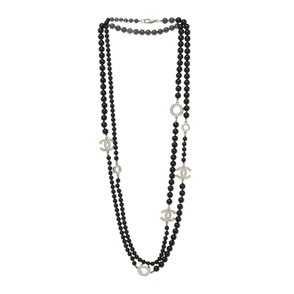 Chanel Ruthenium Crystal Baguette Pearl Beaded CC Long Necklace Black 3 of 6