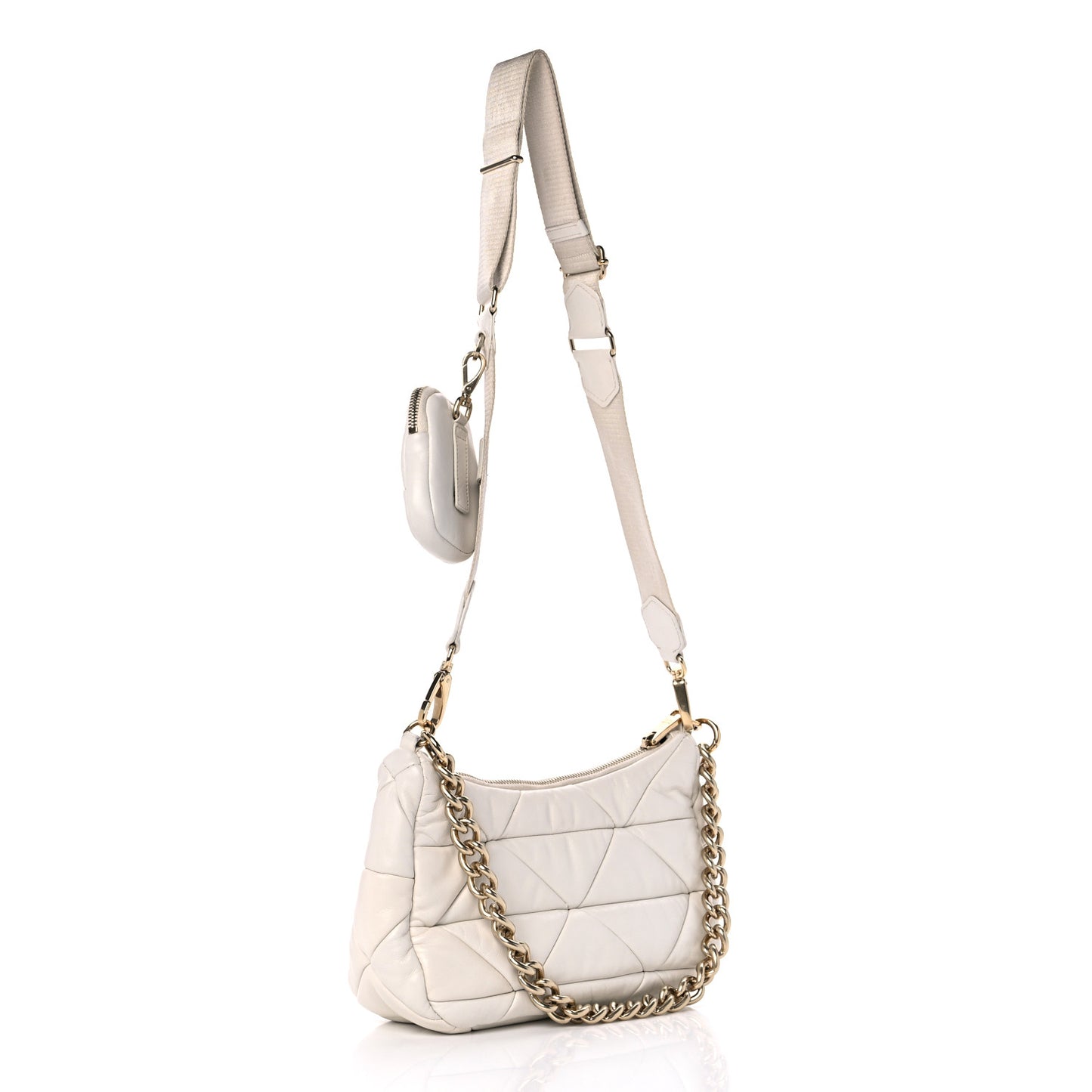 Nappa Re-Nylon Triangle Quilted Patchwork System Shoulder Bag White