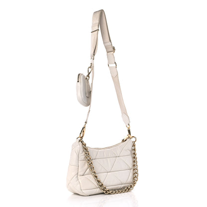 Prada Nappa Re-Nylon Triangle Quilted Patchwork System Shoulder Bag White 3 of 10