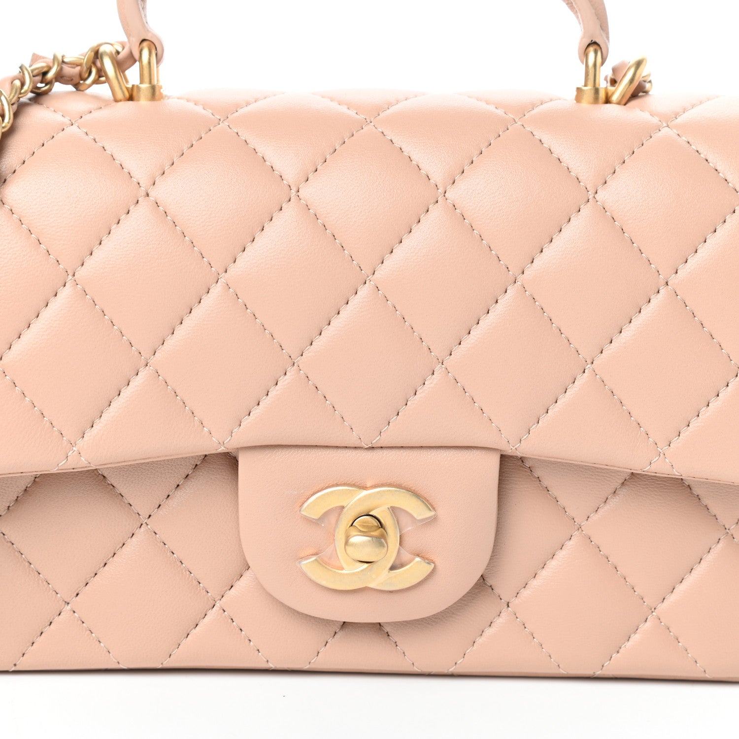 Chanel Lambskin Quilted Mini Top Handle Rectangular Flap Beige 9 of 11