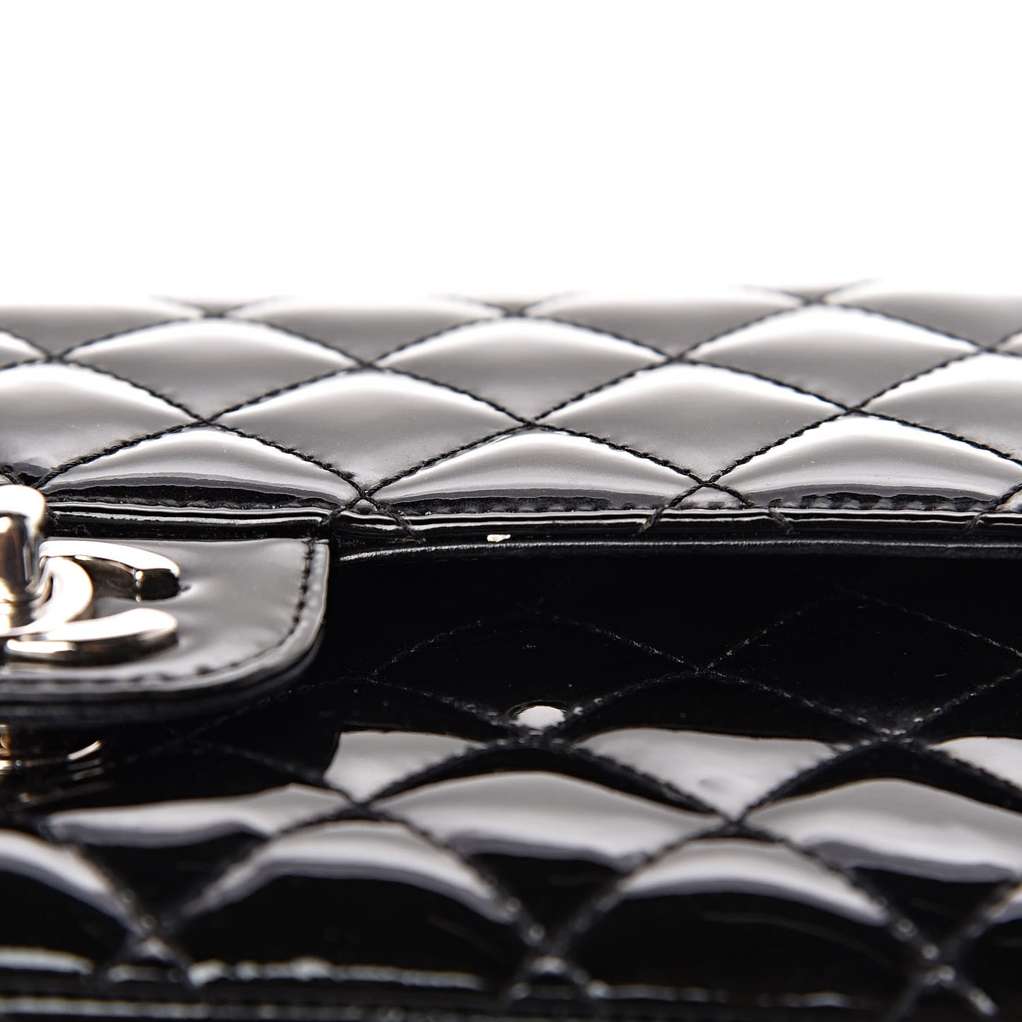 Patent Quilted Medium Double Flap Black