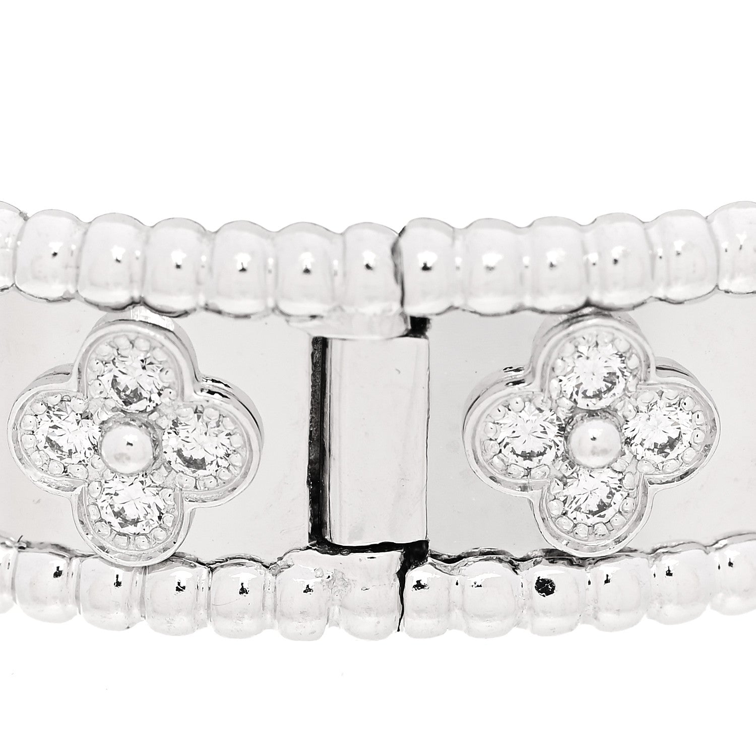 Van Cleef & Arpels 18K White Gold Diamond Perlee Clovers Bangle Bracelet XS 5 of 8