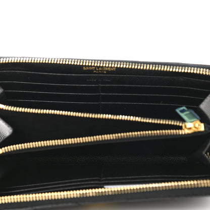 Saint Laurent Grain De Poudre Matelasse Chevron Monogram Zip Around Wallet Black 5 of 7