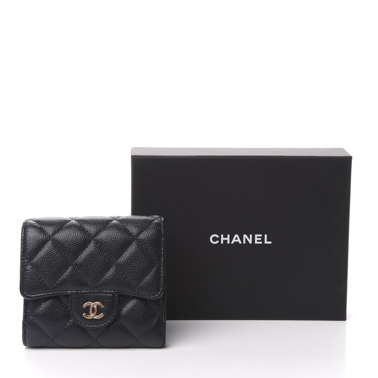 Caviar Quilted Compact Flap Wallet Navy