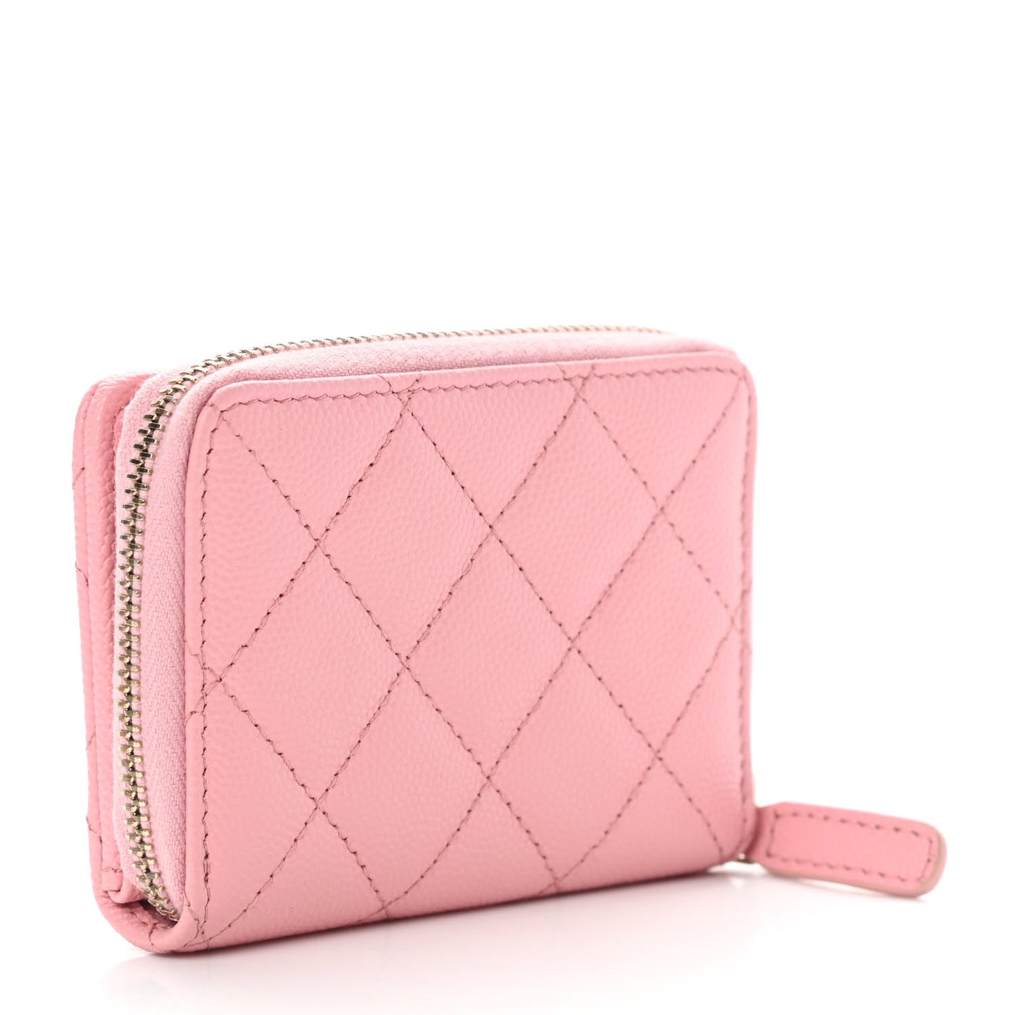 Caviar Quilted Compact Zipped Wallet Pink