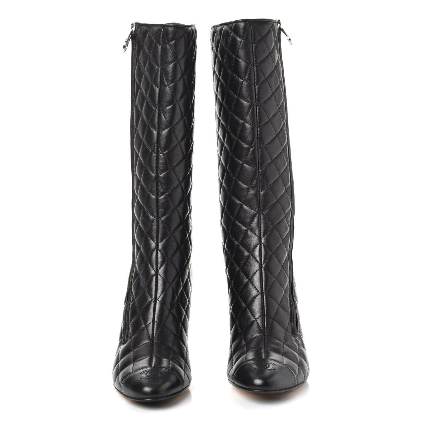 Lambskin Quilted CC Cap Toe Boots 38.5 Black
