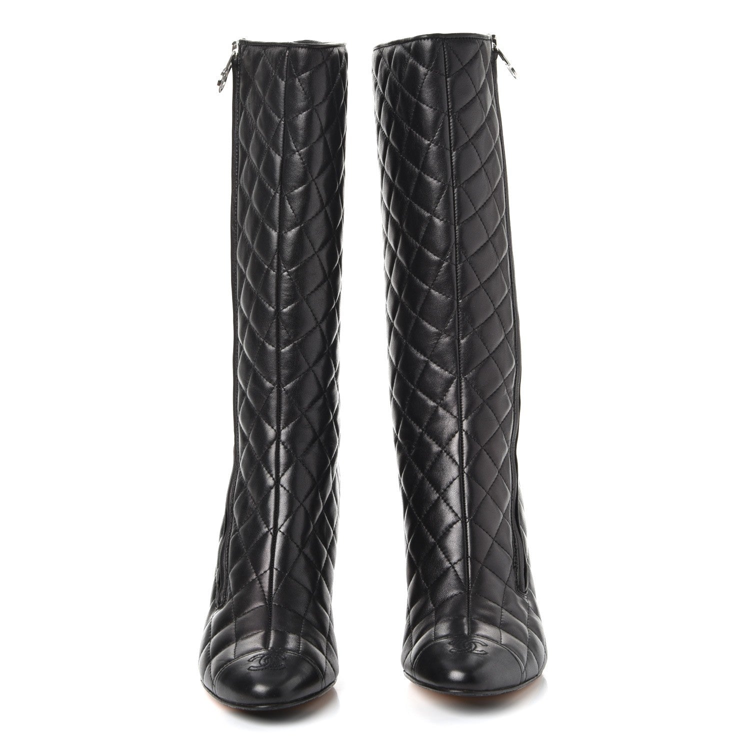 Chanel Lambskin Quilted CC Cap Toe Boots 38.5 Black 2 of 8