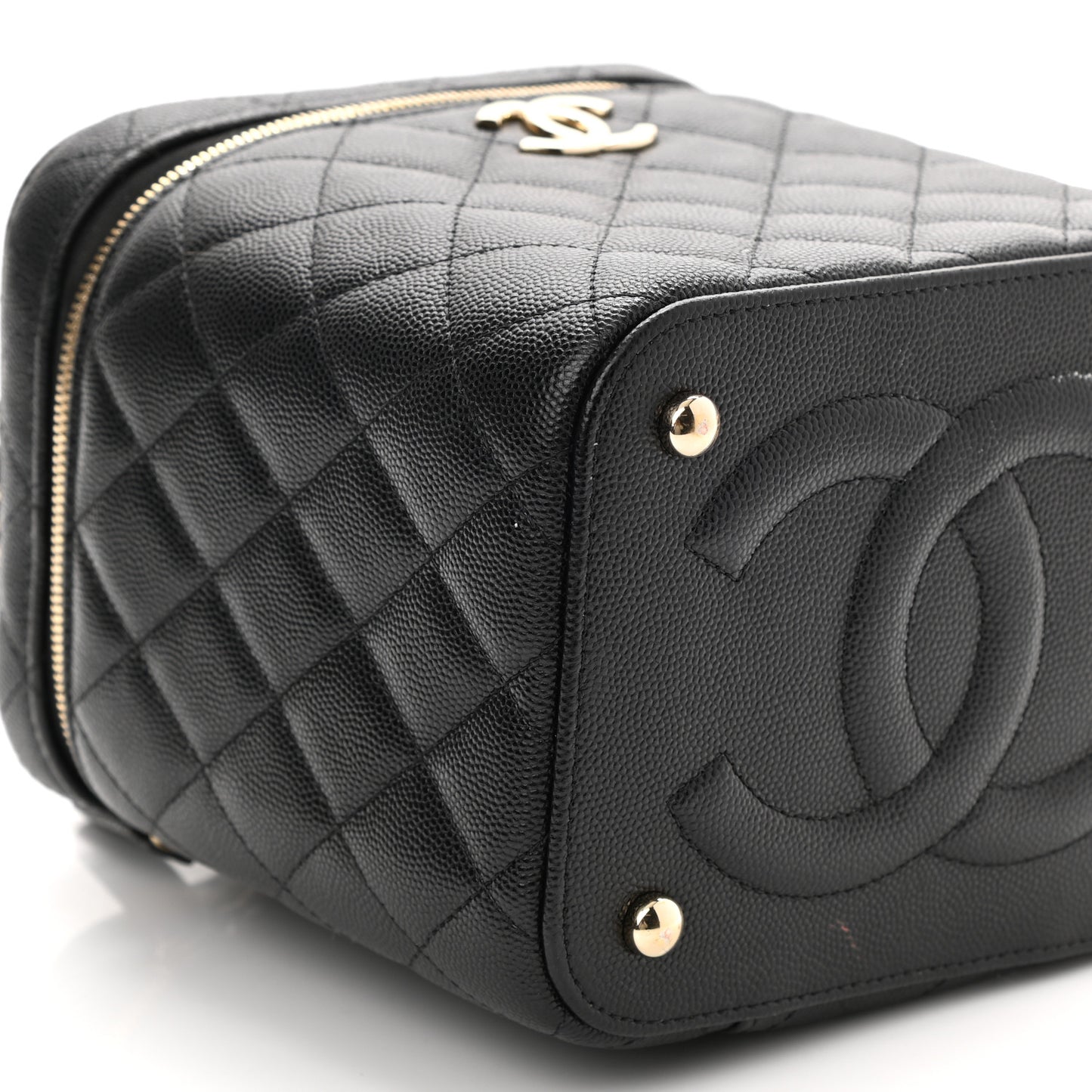 Caviar Quilted Small Top Handle Vanity Case With Chain Black