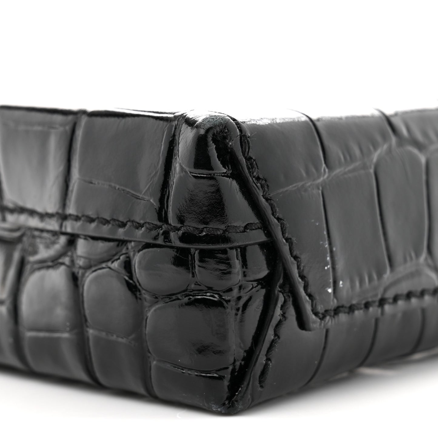 Calfskin Crocodile Embossed Logo Shopping Phone Holder Bag Black
