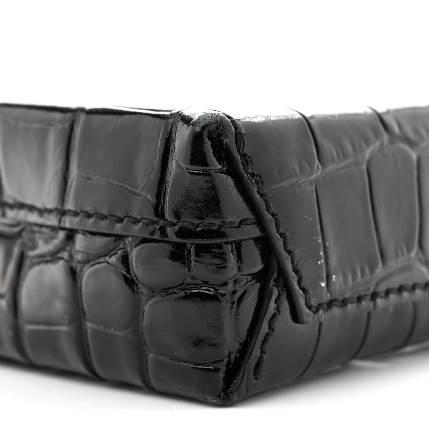 Balenciaga Calfskin Crocodile Embossed Logo Shopping Phone Holder Bag Black 8 of 9