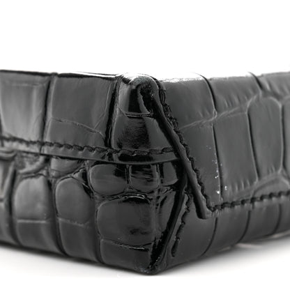 Balenciaga Calfskin Crocodile Embossed Logo Shopping Phone Holder Bag Black 8 of 9