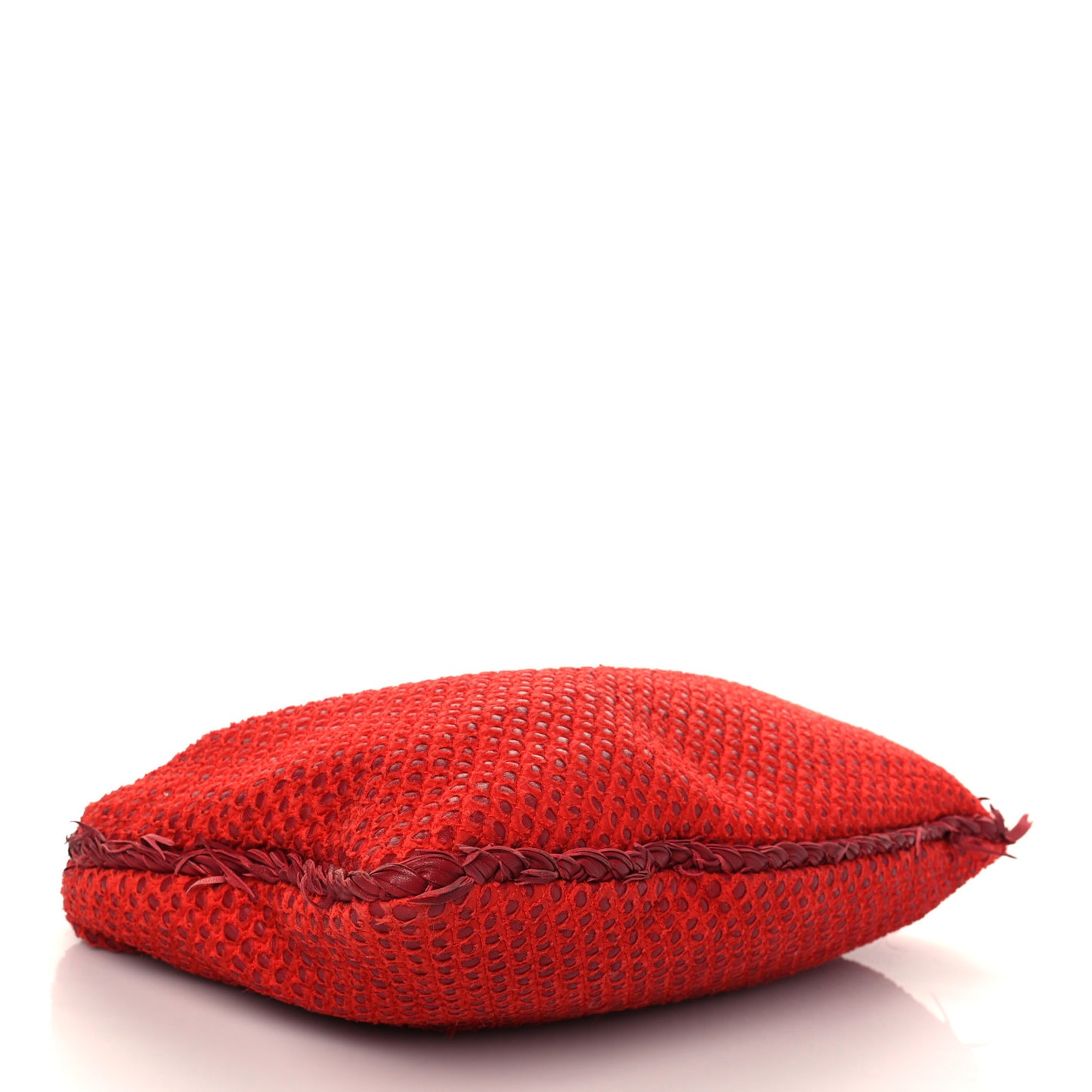 Nappa Fabric Intrecciato Large Distressed Fringe Veneta Hobo Red
