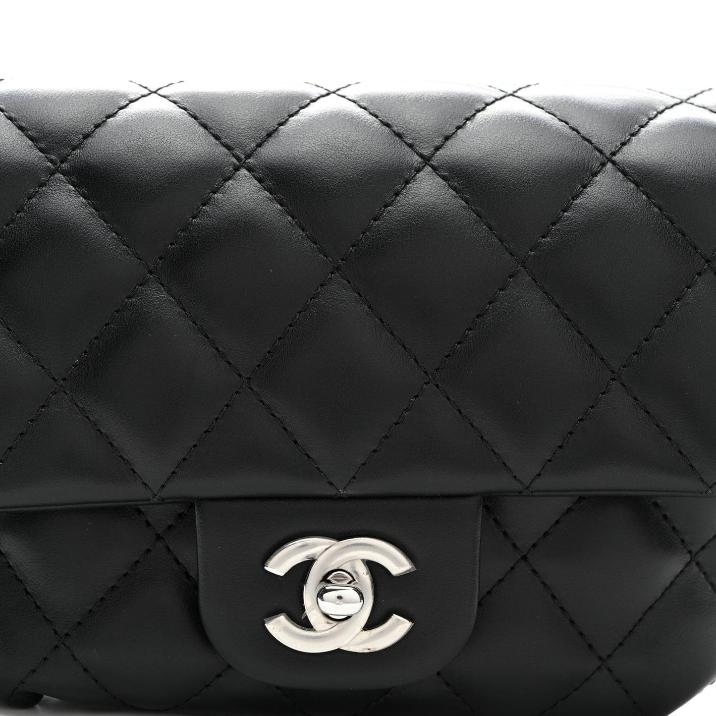 Calfskin Quilted CC Uniform Flap Belt Bag Black