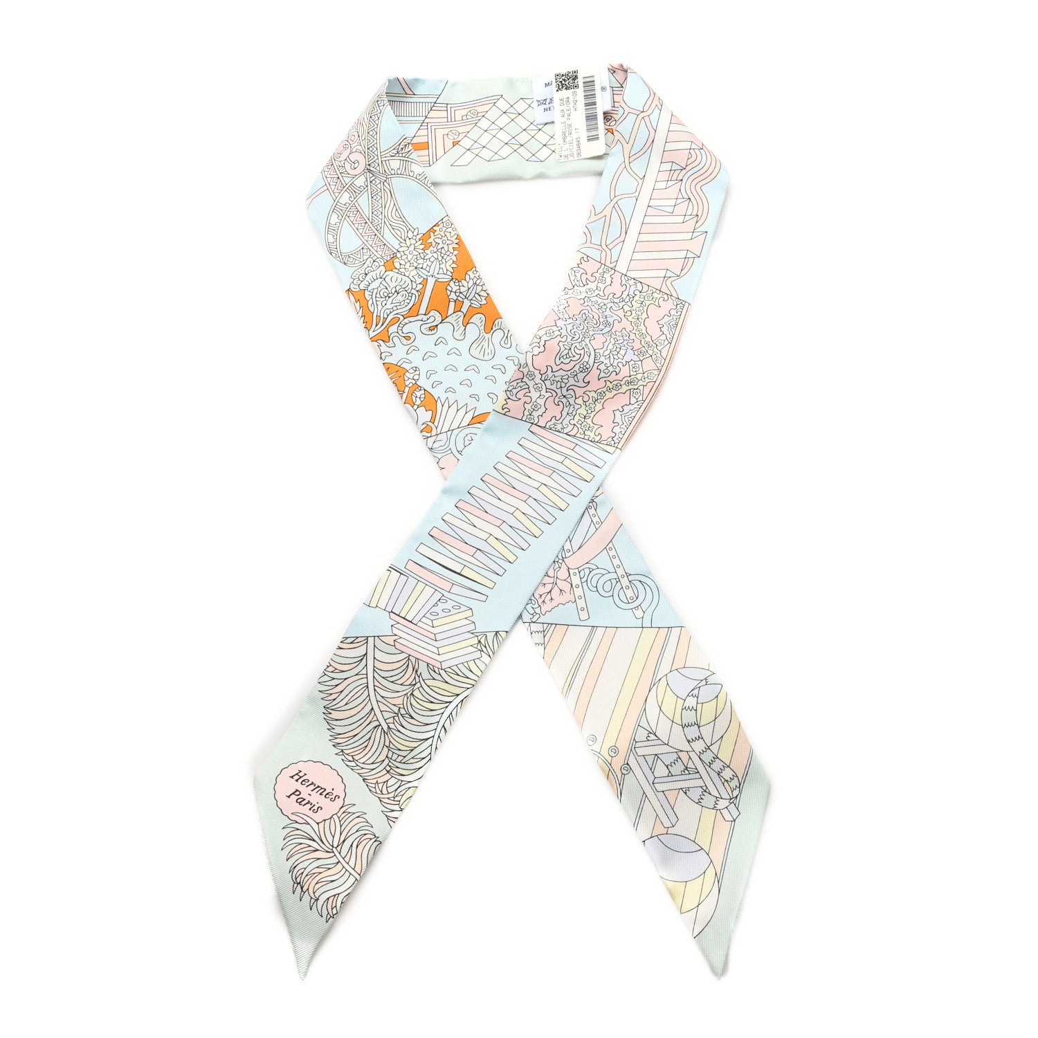 Hermes Silk De l'Ombrelle Aux Duels Twilly Ciel Rose Pale Orange 1 of 3