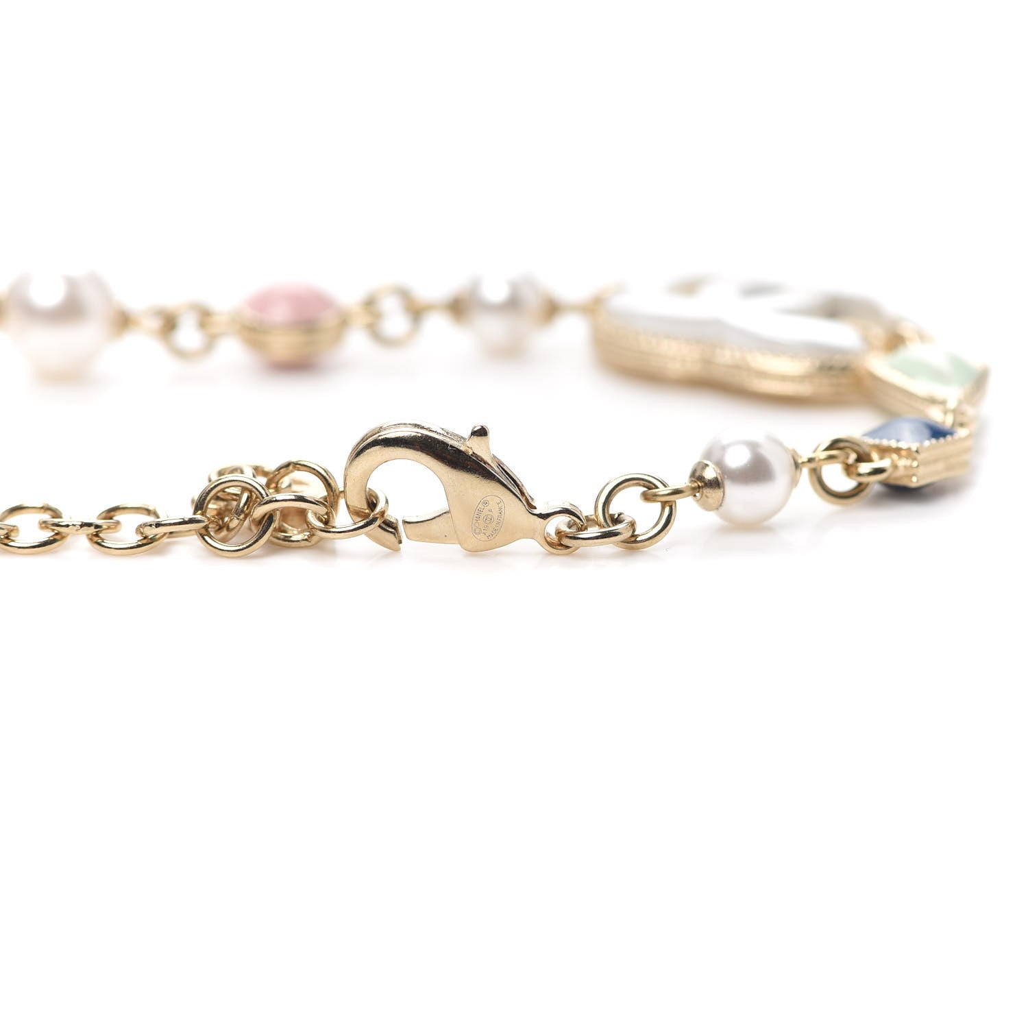 Chanel Pearl Enamel CC Bracelet Green Blue Pink 5 of 5