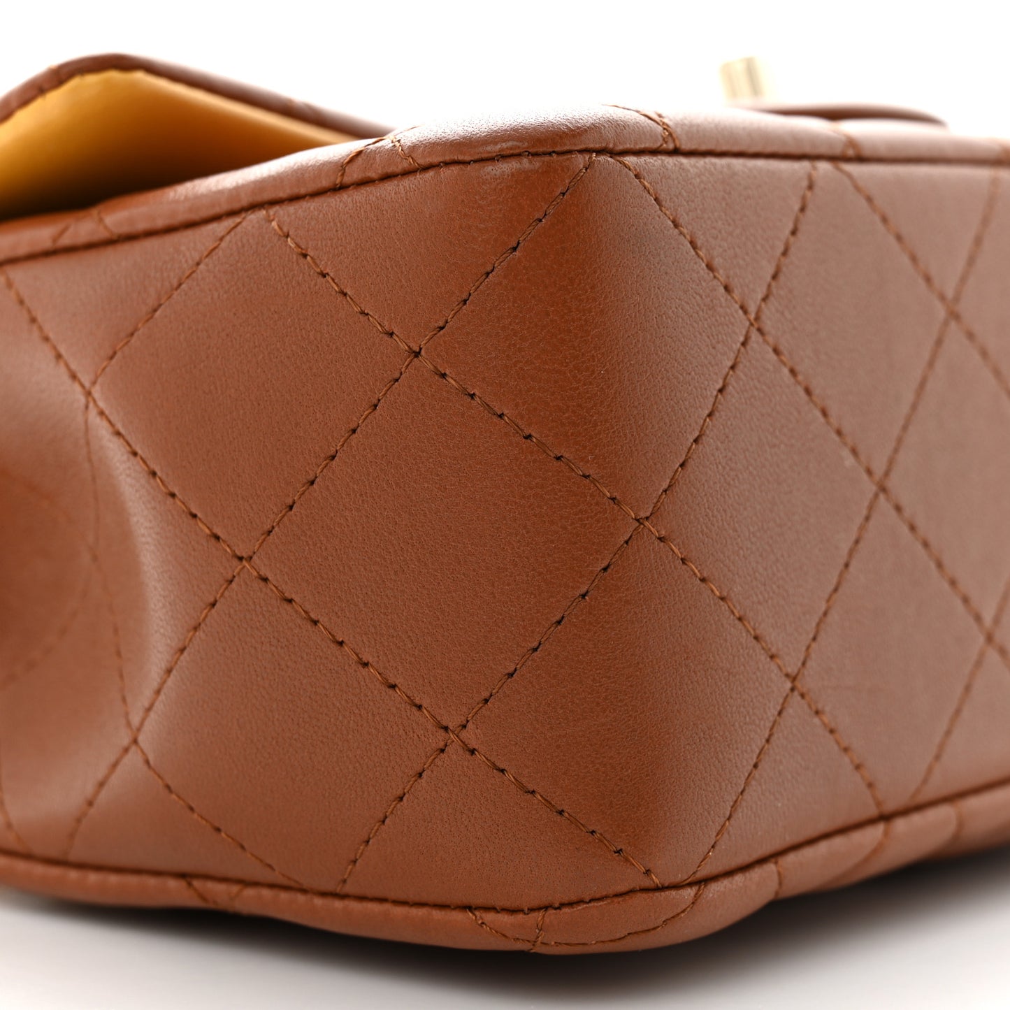 Lambskin Quilted Bi-Color Mini Top Handle Rectangular Flap Light Brown Yellow