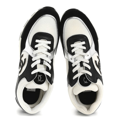 Chanel Mesh Suede Calfskin Mens CC Sneakers 45 White Silver Black 2 of 9