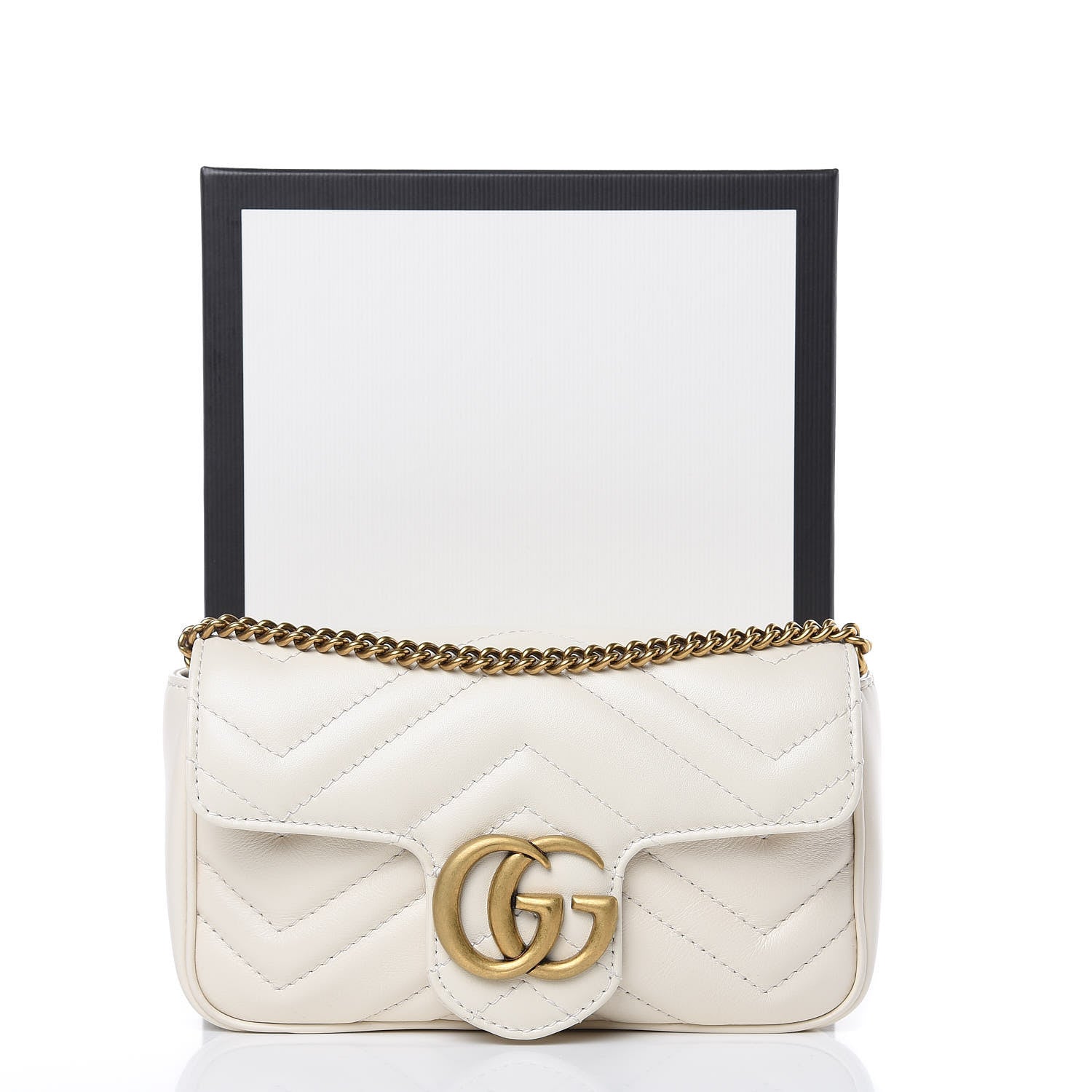 Gucci Calfskin Matelasse Super Mini GG Marmont Shoulder Bag White 10 of 10