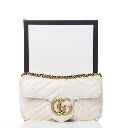 Gucci Calfskin Matelasse Super Mini GG Marmont Shoulder Bag White 10 of 10