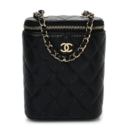 Chanel Caviar Quilted Small Vertical Coco Beauty Vanity Case With Chain Black 1 of 10