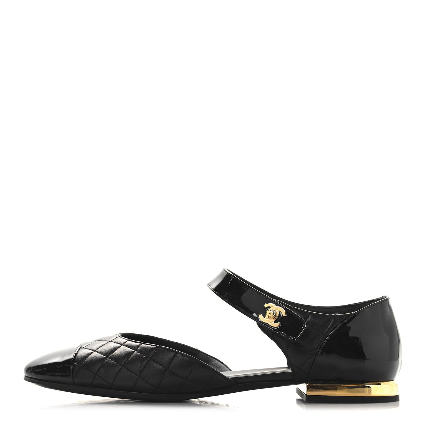 Patent Lambskin Quilted Cap Toe Ballerina Flats 41.5 Black