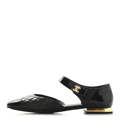 Chanel Patent Lambskin Quilted Cap Toe Ballerina Flats 41.5 Black 1 of 9