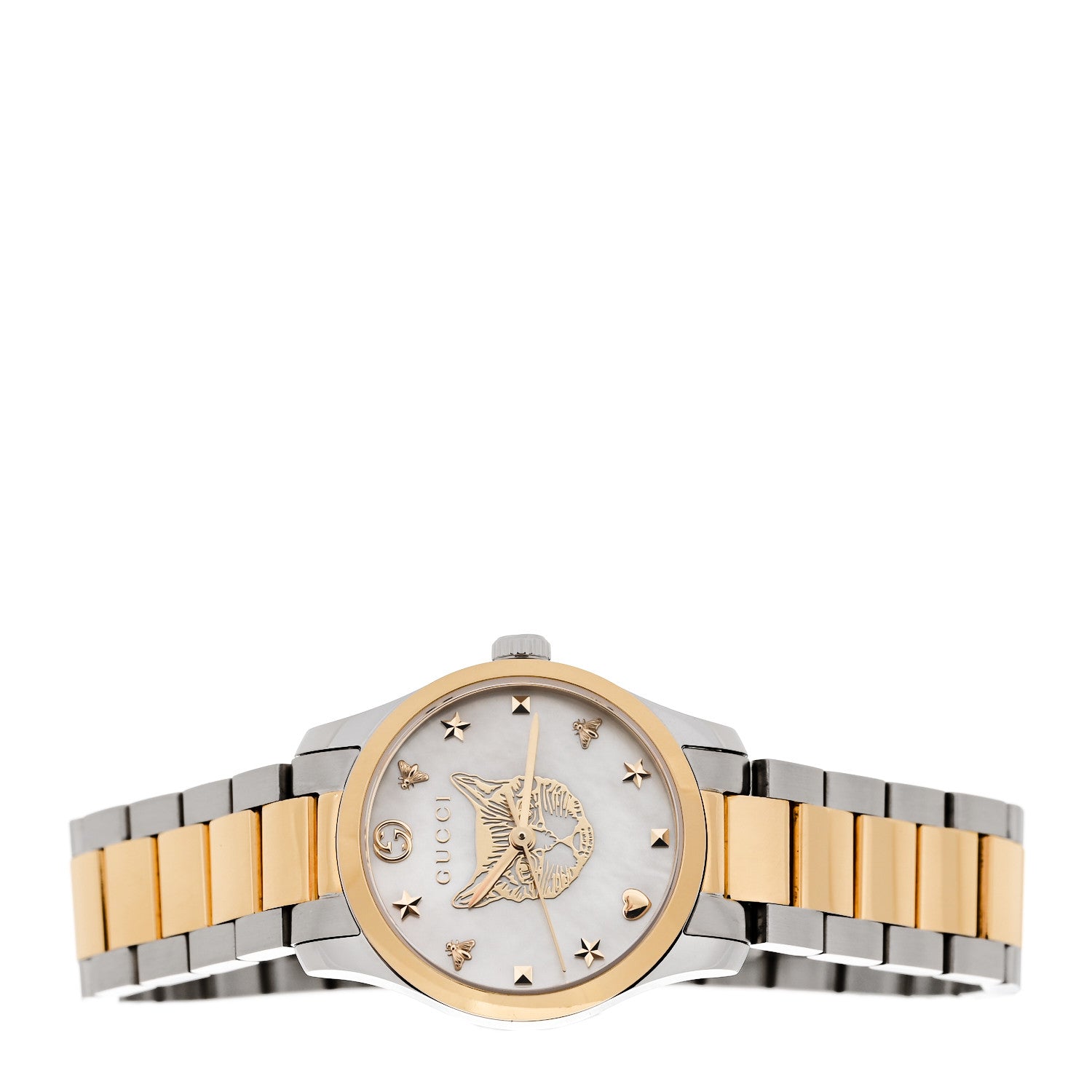 Gucci Stainless Steel Mother of Pearl 27mm G-Timeless Two Tone Cat Quartz Watch 2 of 4