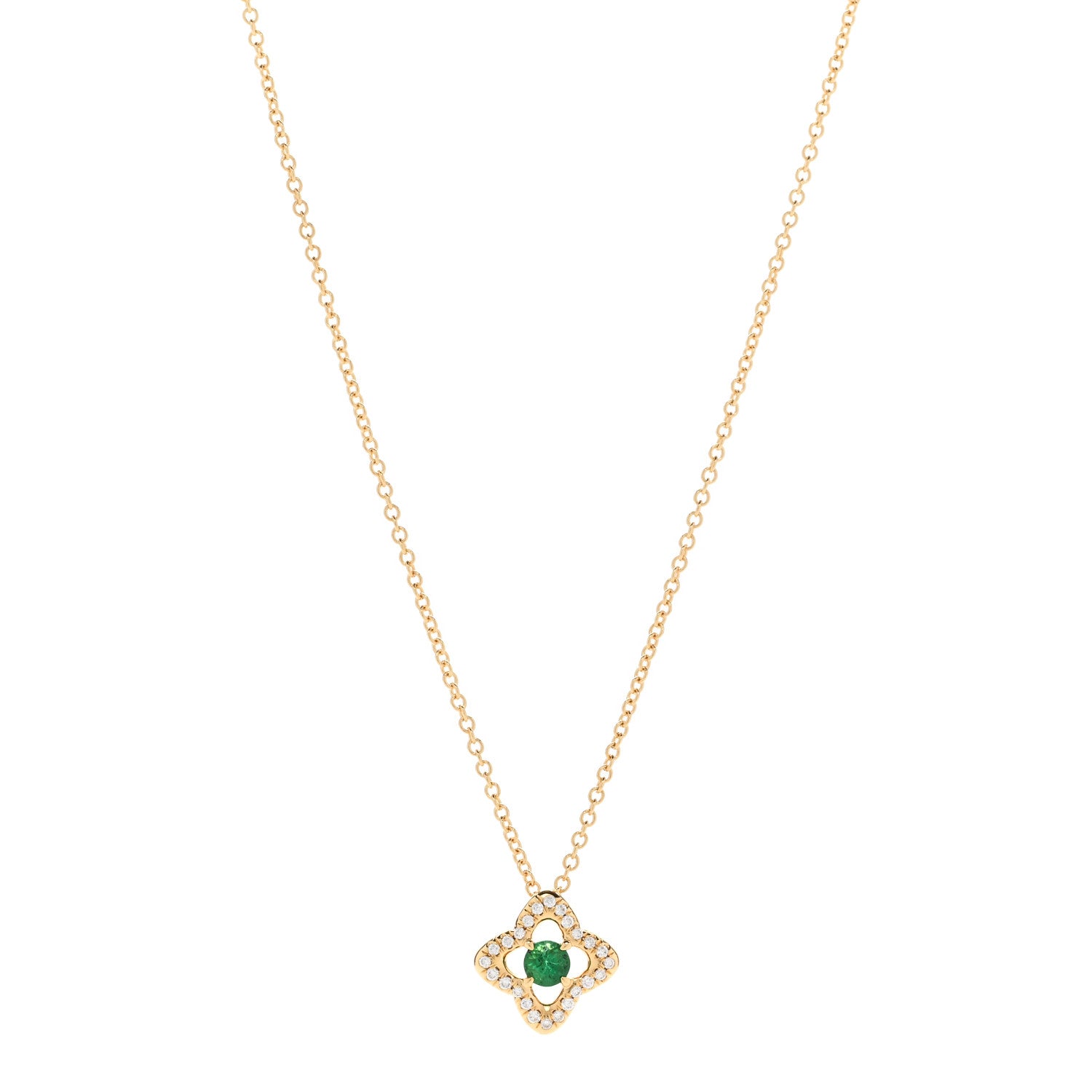 David Yurman 18K Yellow Gold Diamond Emerald Venetian Quatrefoil Pendant Necklace 1 of 5