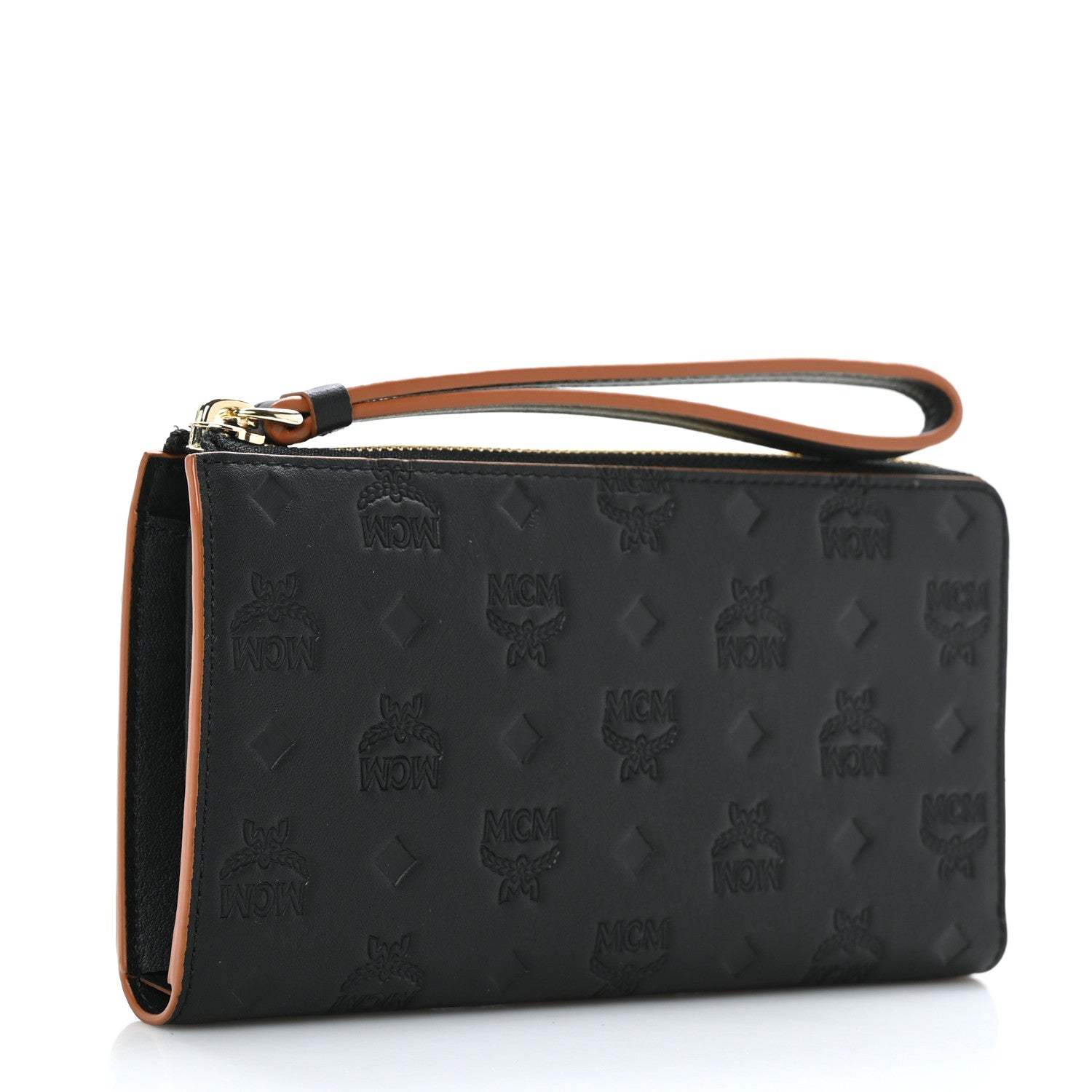 MCM Calfskin Ottomar Monogram Large Aren Zip Wallet Black 3 of 7