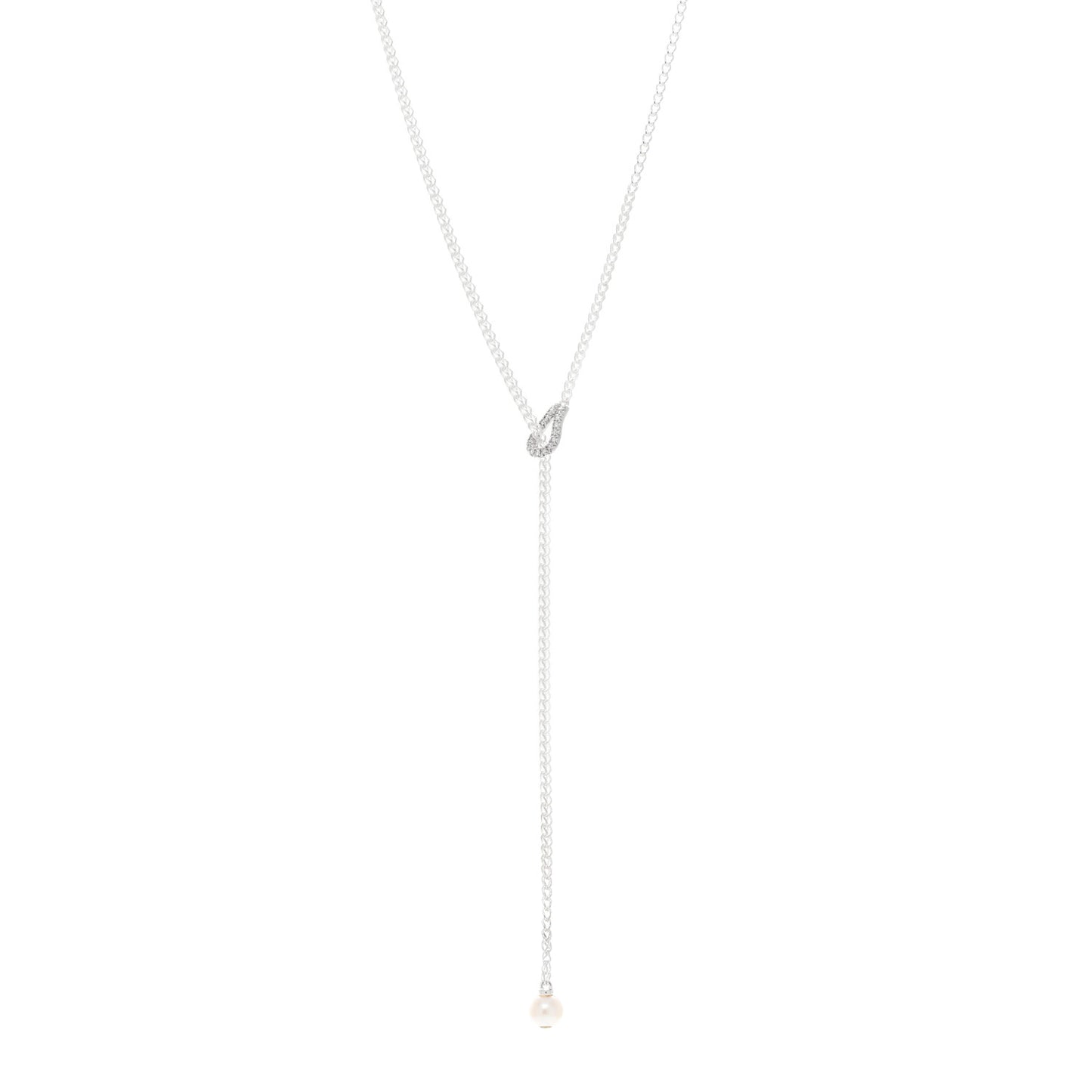 Sterling Silver Diamond Freshwater Cultured Pearl Surf Y Necklace