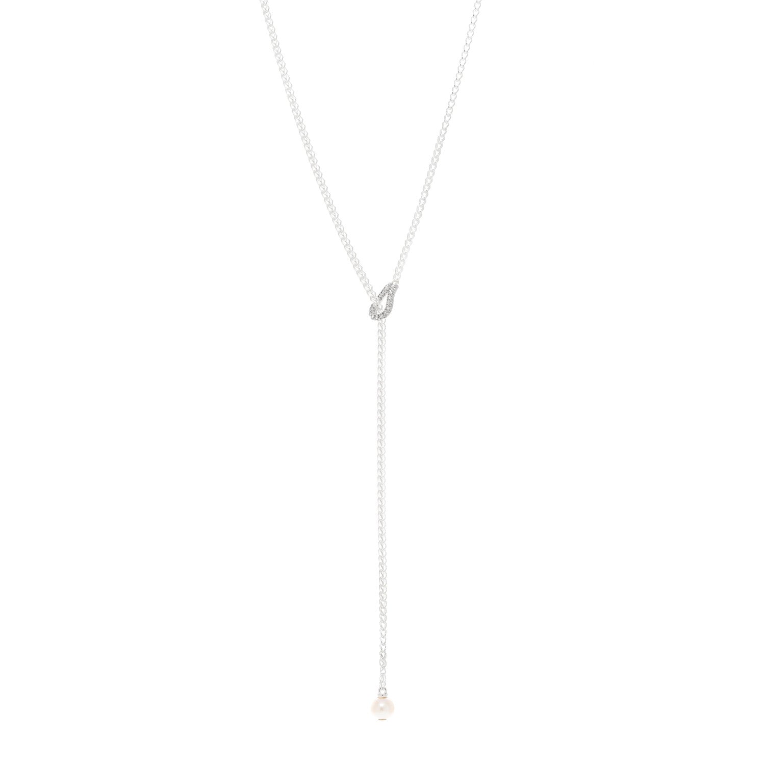 John Hardy Sterling Silver Diamond Freshwater Cultured Pearl Surf Y Necklace 1 of 4