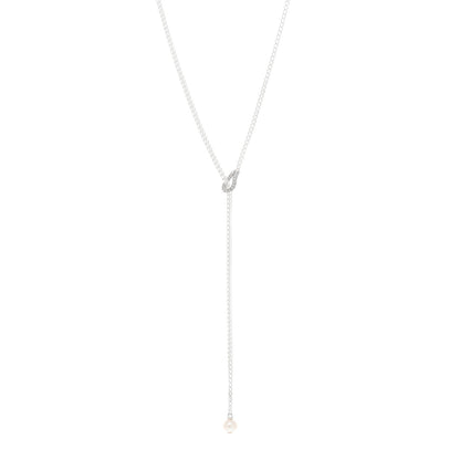 John Hardy Sterling Silver Diamond Freshwater Cultured Pearl Surf Y Necklace 1 of 4