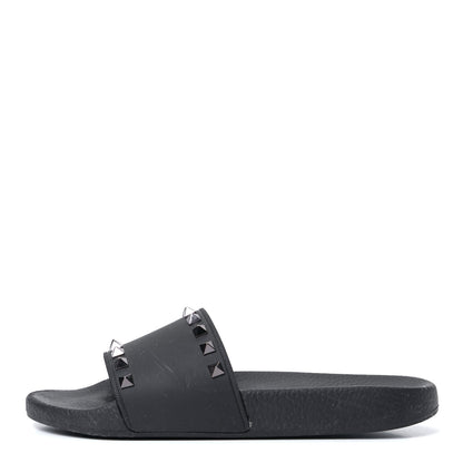 Valentino Garavani Rubber Rockstud Slide Sandals 38 Black 1 of 6