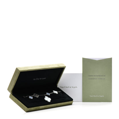 Van Cleef & Arpels 18K White Gold Chalcedony Mother of Pearl 5 Motifs Magic Alhambra Bracelet 4 of 4