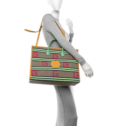 Gucci Fabric Embroidered Capri Striped Tote Bag Yellow 2 of 10