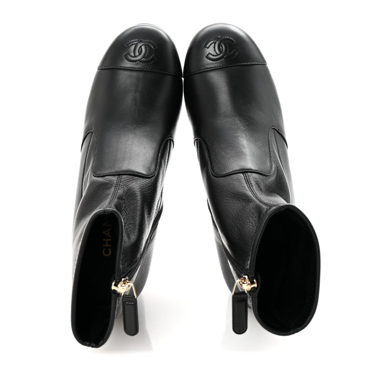 Stretch Lambskin Cap Toe CC Short Boots 37 Black