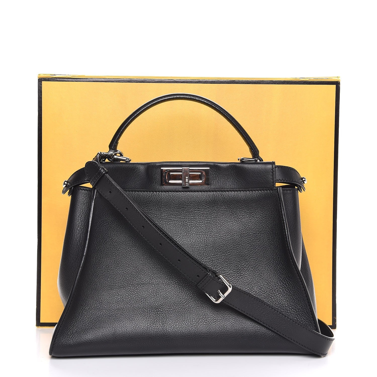 Fendi Vitello Seta Python Crocodile Monster Eyes Medium Peekaboo Iconic Satchel Black Girasole 10 of 10
