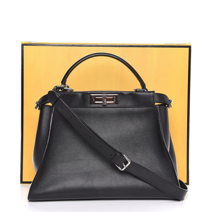 Fendi Vitello Seta Python Crocodile Monster Eyes Medium Peekaboo Iconic Satchel Black Girasole 10 of 10