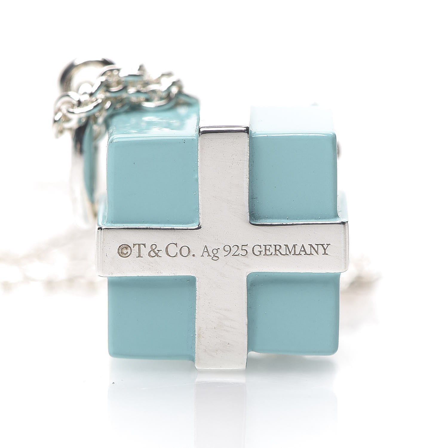Tiffany Sterling Silver Enamel Gift Box Charm Necklace Blue 4 of 7