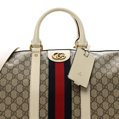 Gucci GG Supreme Monogram Textured Dollar Calfskin Web Medium Ophidia Duffle Bag Beige Ebony Mystic White 4 of 9