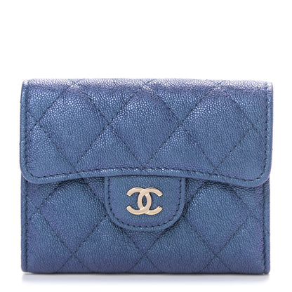 Chanel Iridescent Caviar Quilted Flap Card Holder Wallet Dark Blue 1 of 8