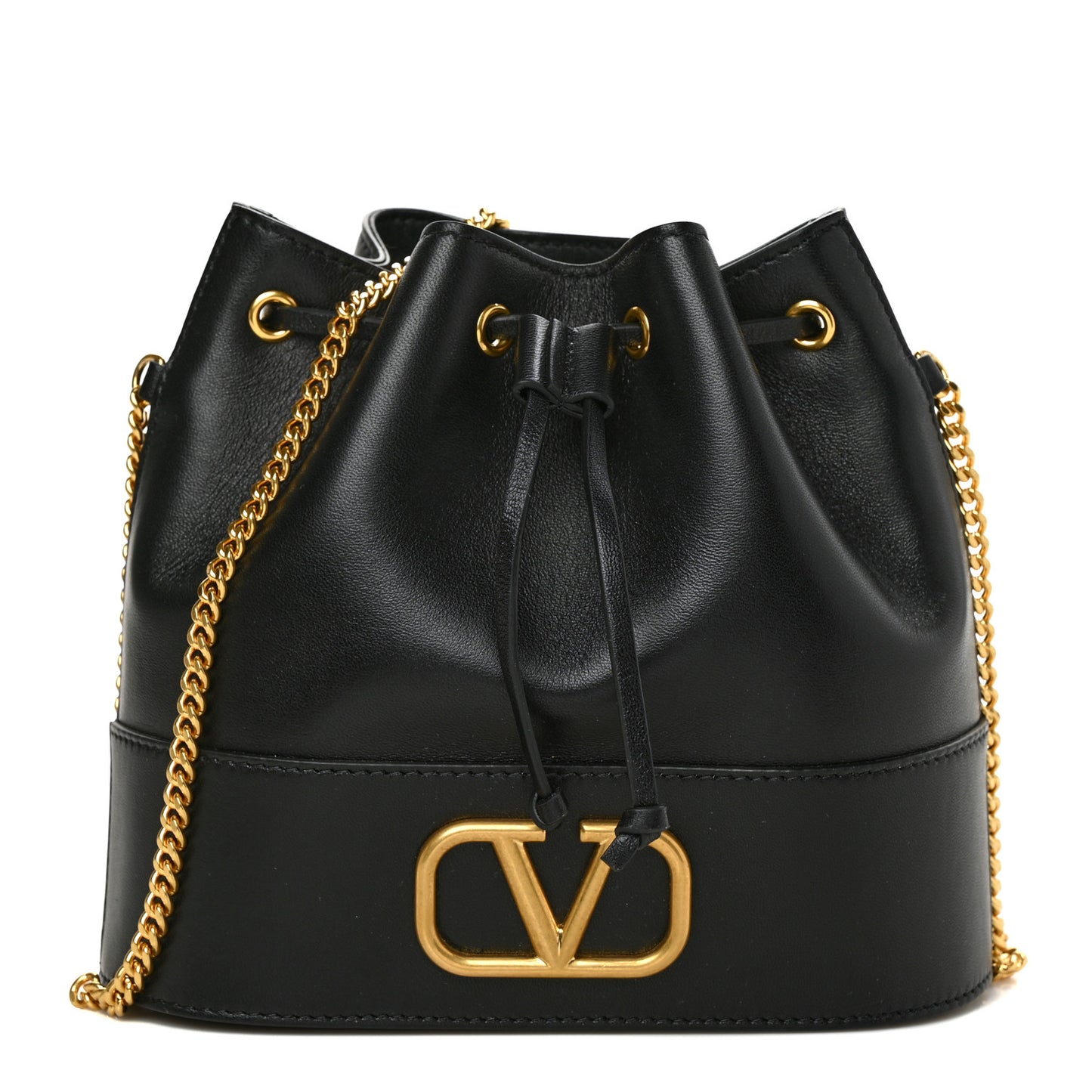 Nappa Mini VLogo Signature Chain Bucket Bag Black
