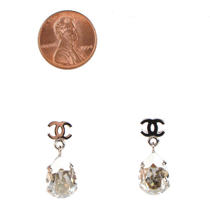 Chanel Crystal CC Tear Drop Earrings Silver 2 of 3