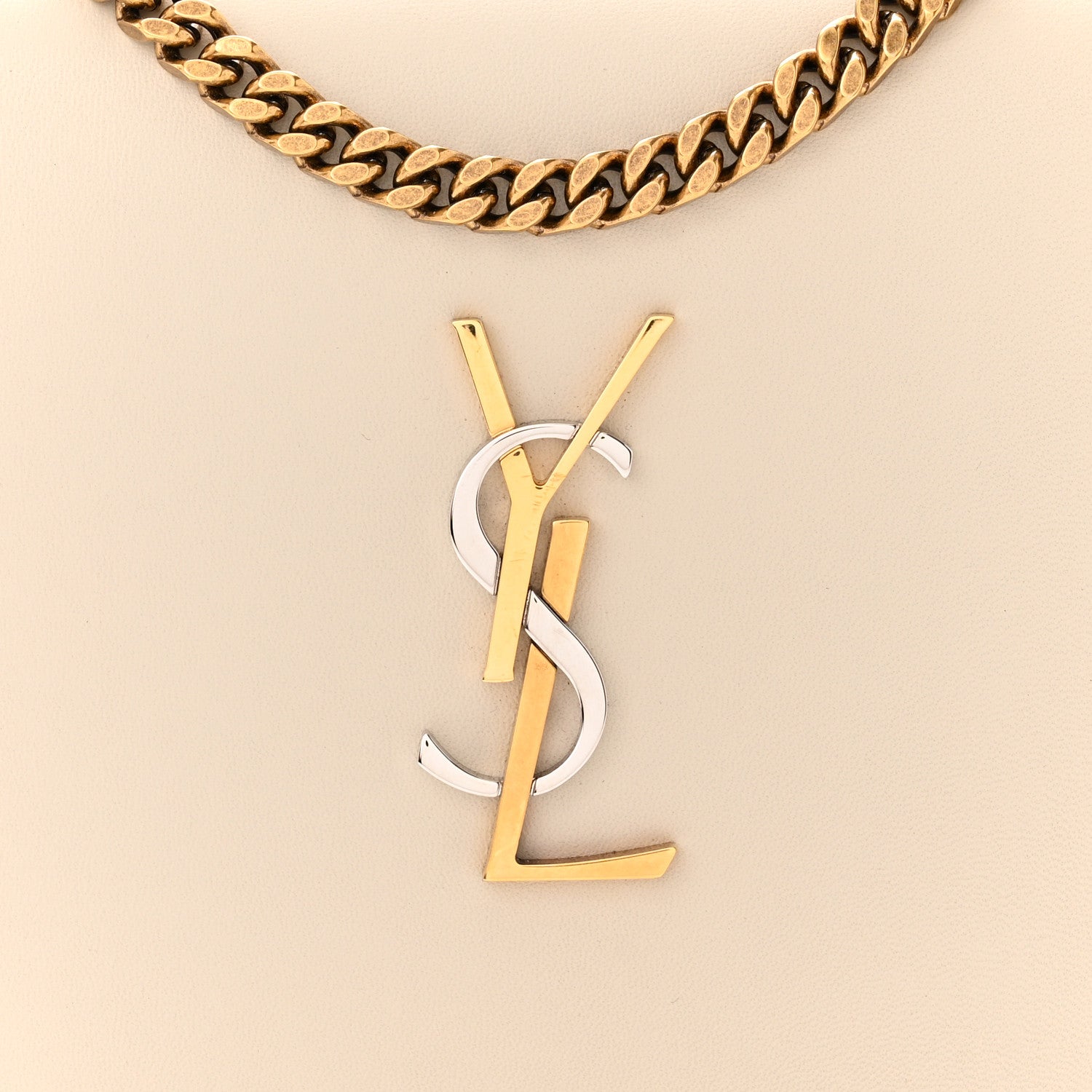 Saint Laurent Smooth Calfskin Tri-Metal Cassandre Wallet On Chain WOC Crema Soft 8 of 10